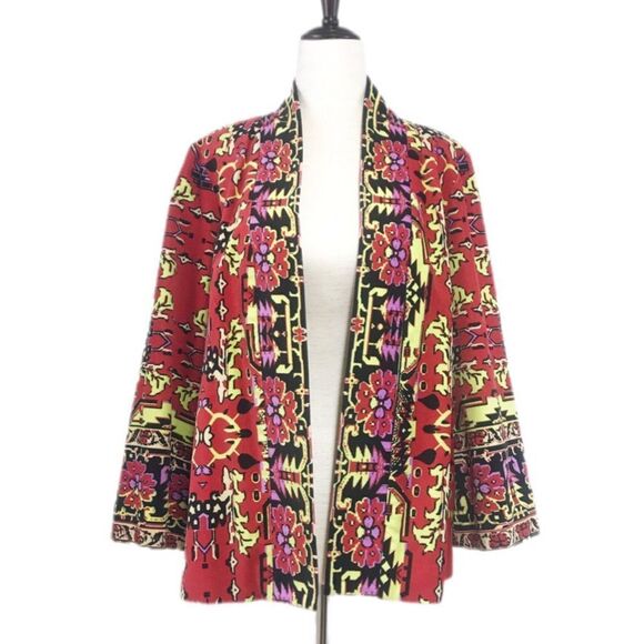 SOFT SURROUNDINGS Velvet‎ Open Front Floral Print Kimono Jacket Red Black Small - Picture 2 of 12